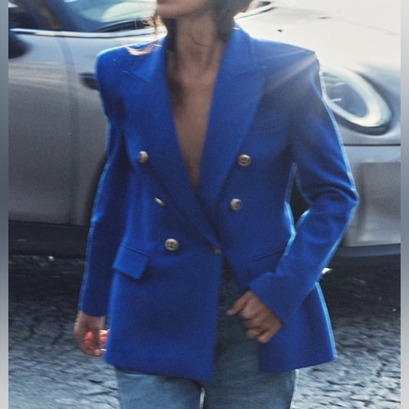 NWT Zara Tailored Double Breasted Blazer Royal Blue size XS - 0/2108/555/420/01 - Picture 2 of 3